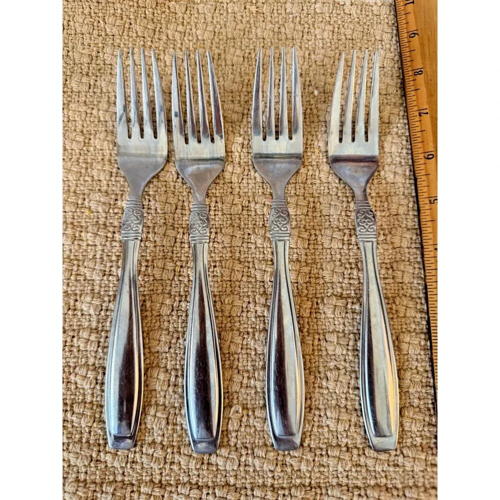 Set of 4 Oneida Vista Stainless Steel Flatware Salad Forks Bright and Shiny